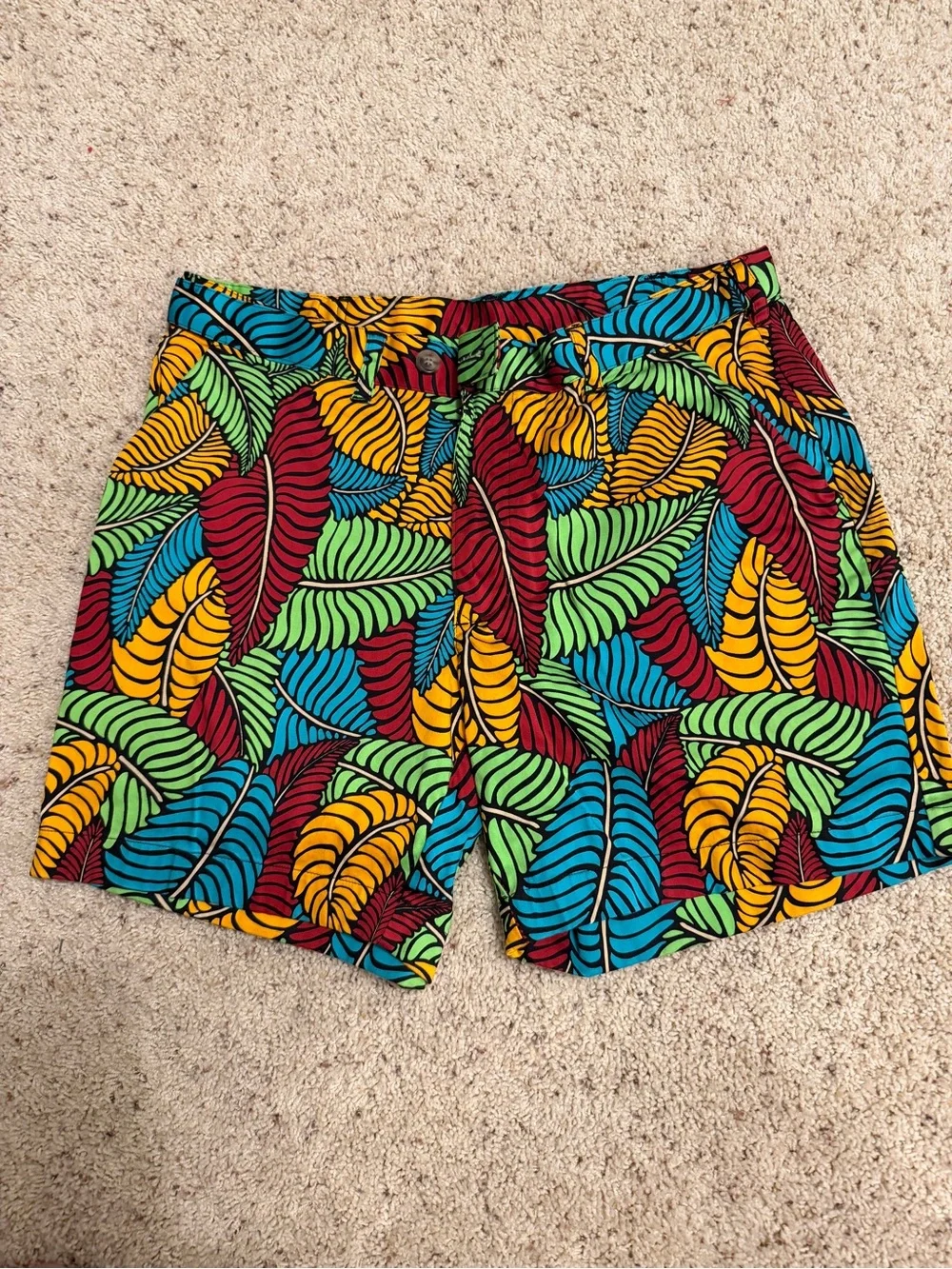 Loudmouth Tropical Leaf Shorts-36 waist Red, Blue, Yellow, Green